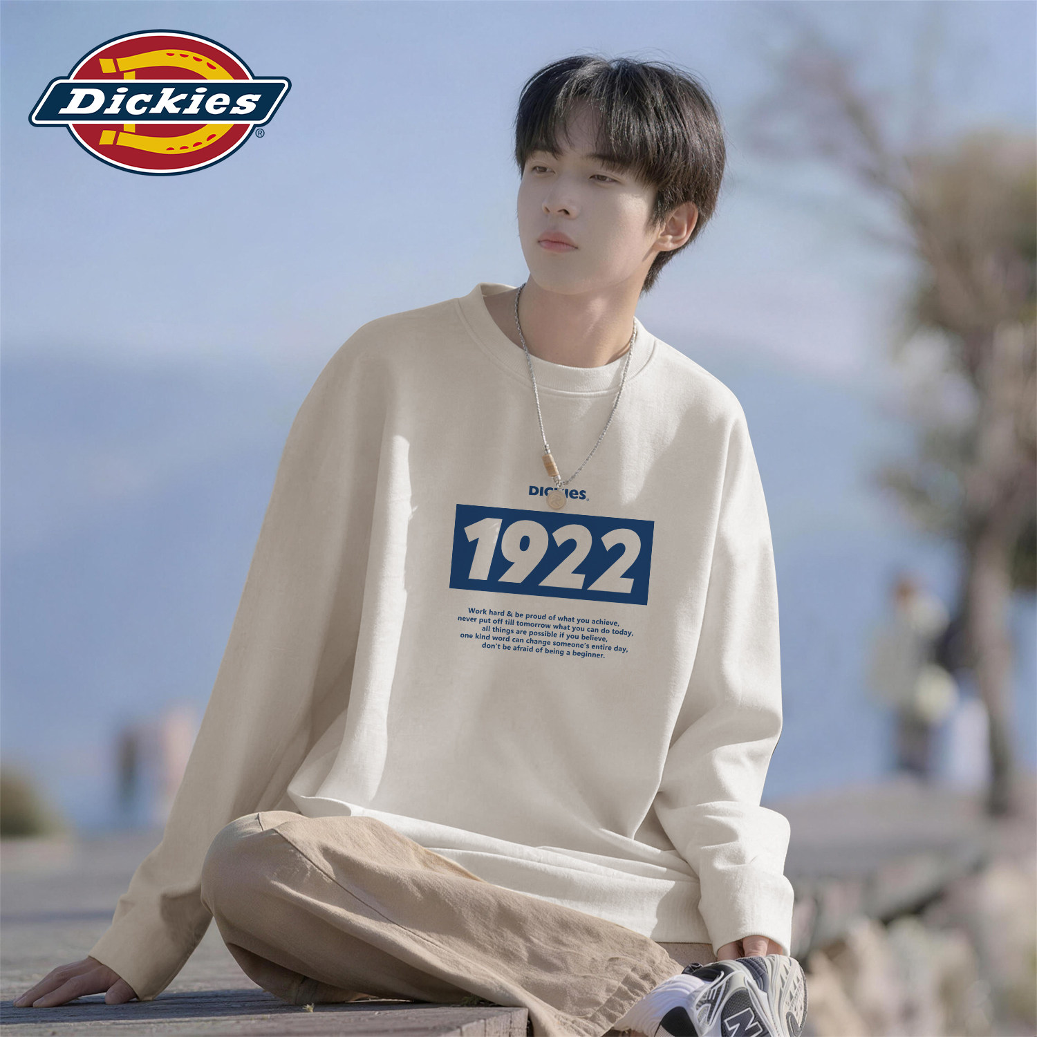 Dickies美式男款纯棉长袖t恤2026秋季新款数字印花宽松圆领T恤男
