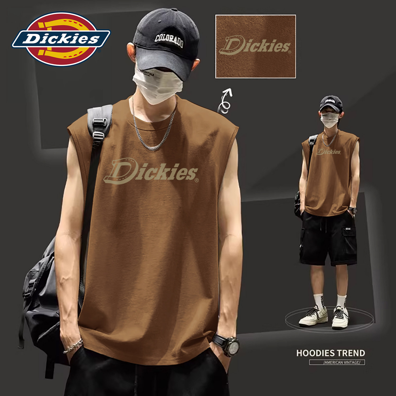 Dickies棕色纯棉背心男生