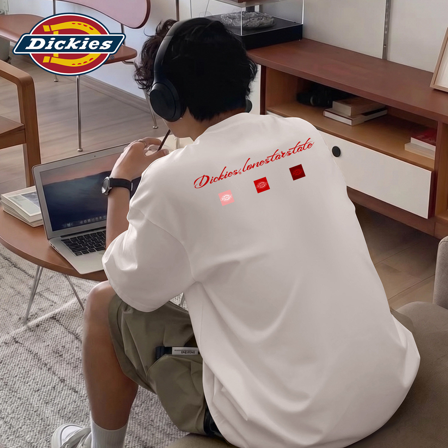 Dickies白色纯棉圆领短袖T恤男生2026夏季新款背面印花潮牌体恤衫