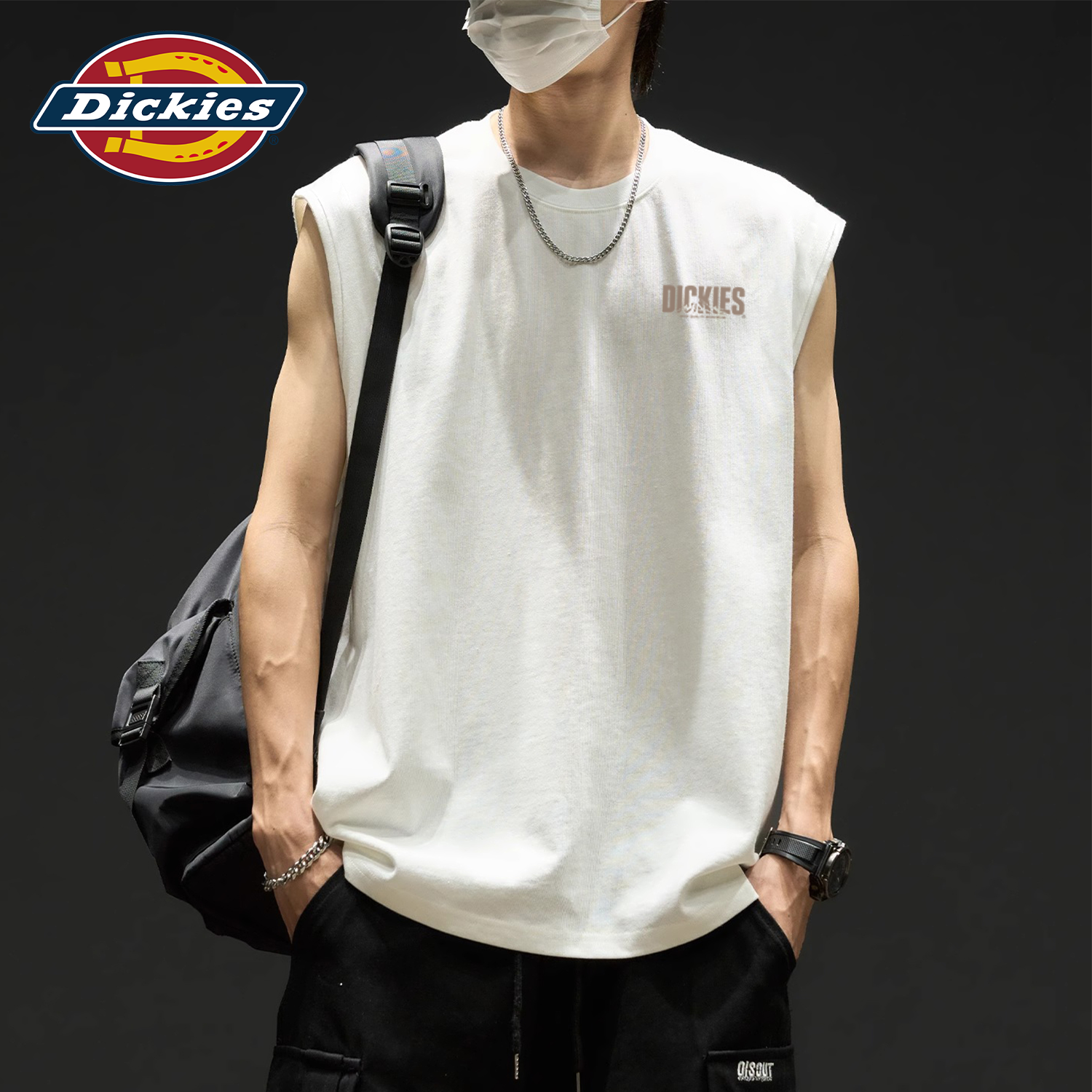 Dickies白色纯棉无袖背心男生2026夏季新款宽松休闲基础款打底衫