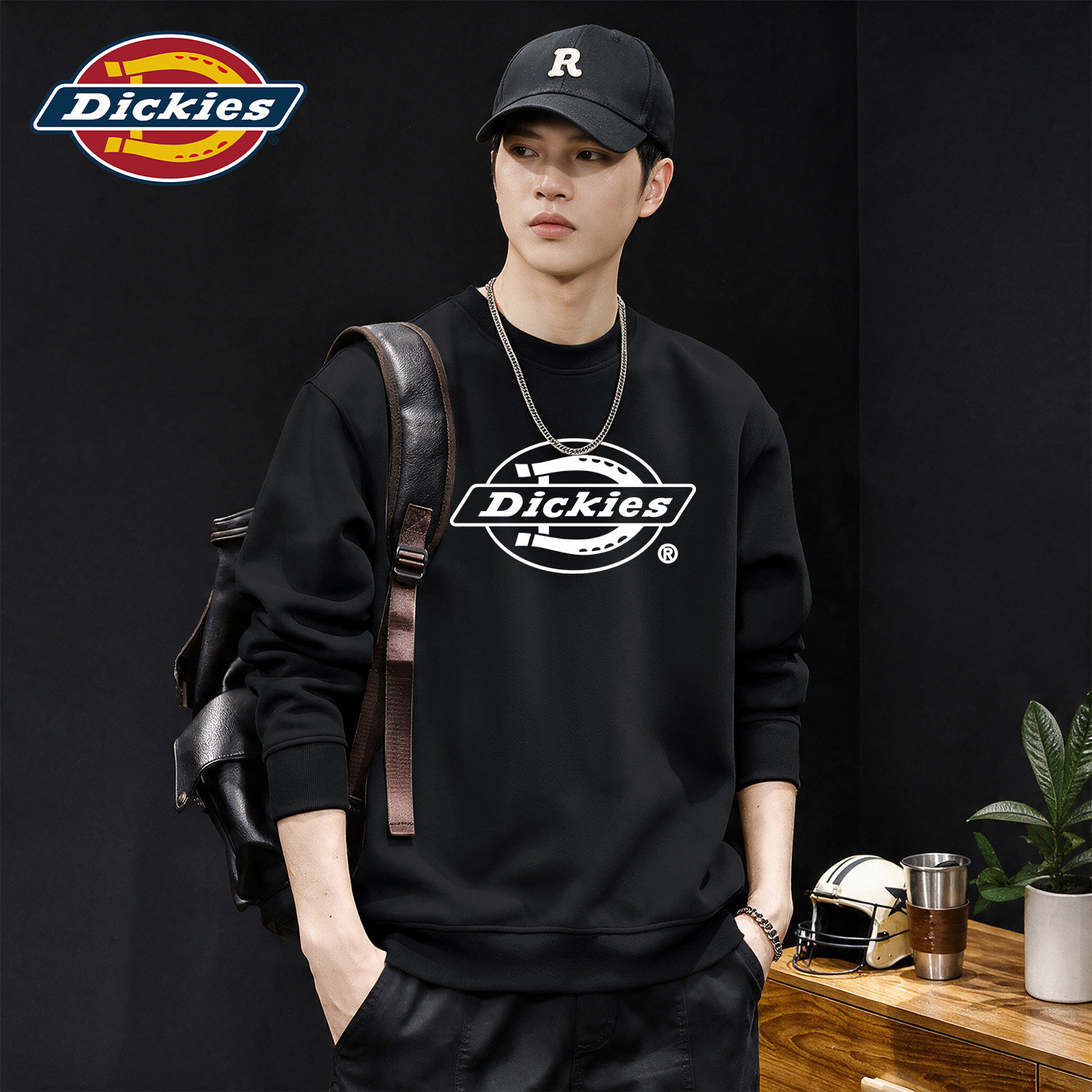 Dickies旗舰店圆领卫衣男2026秋季新款黑色大码男装休闲百搭上衣