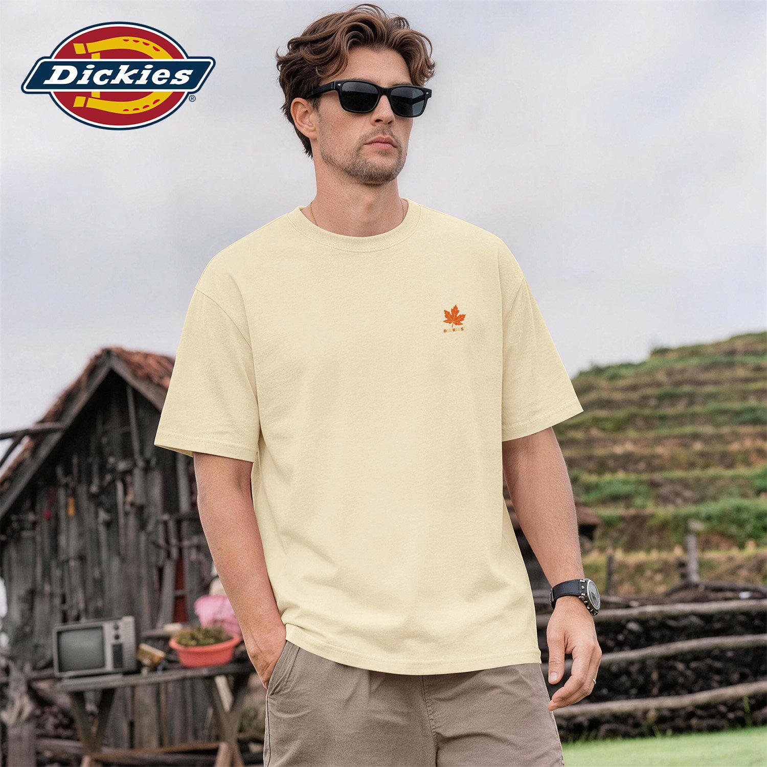 Dickies米白色男士潮流短袖T恤2026夏季新款纯棉宽松大码半袖内搭