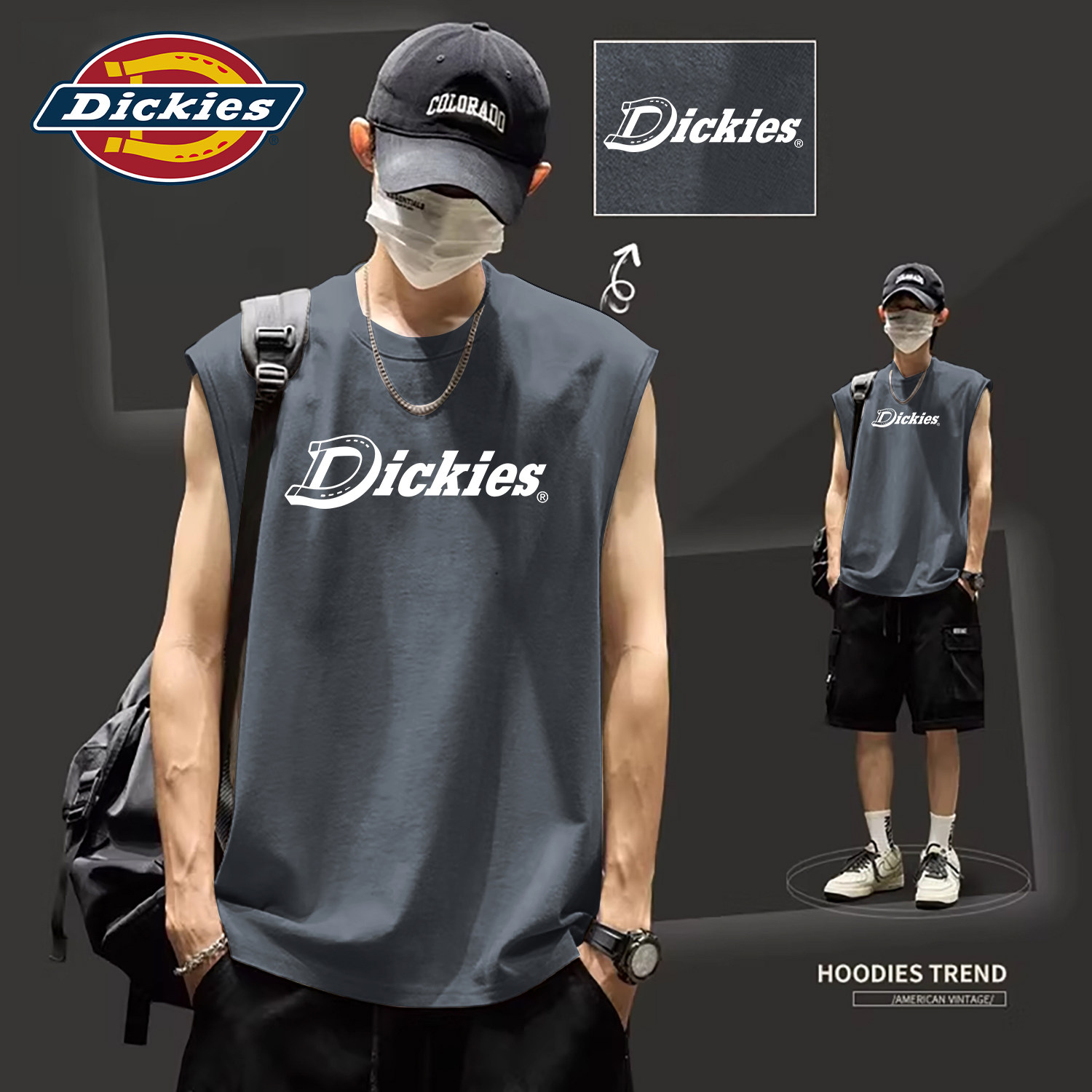 Dickies深灰色纯棉背心男款