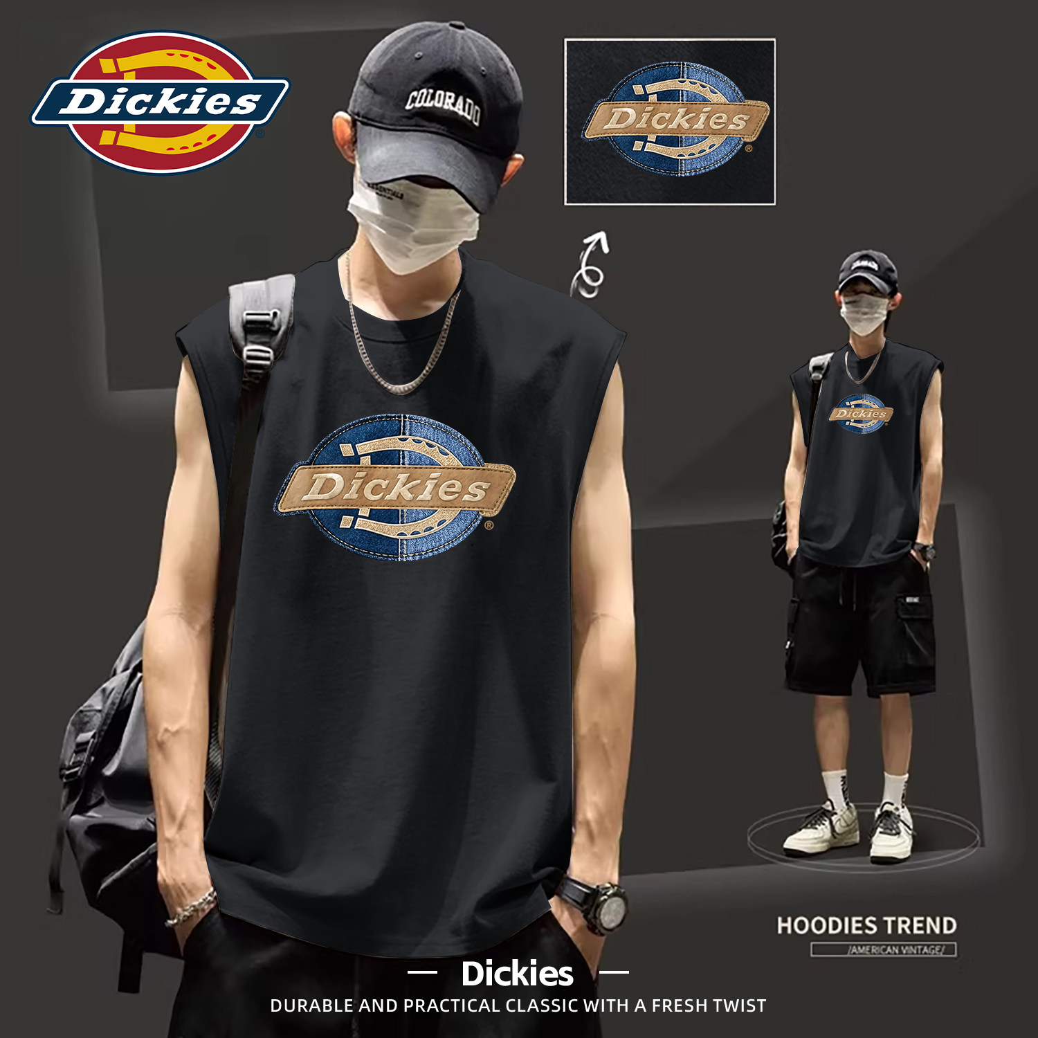 Dickies黑色纯棉无袖背心