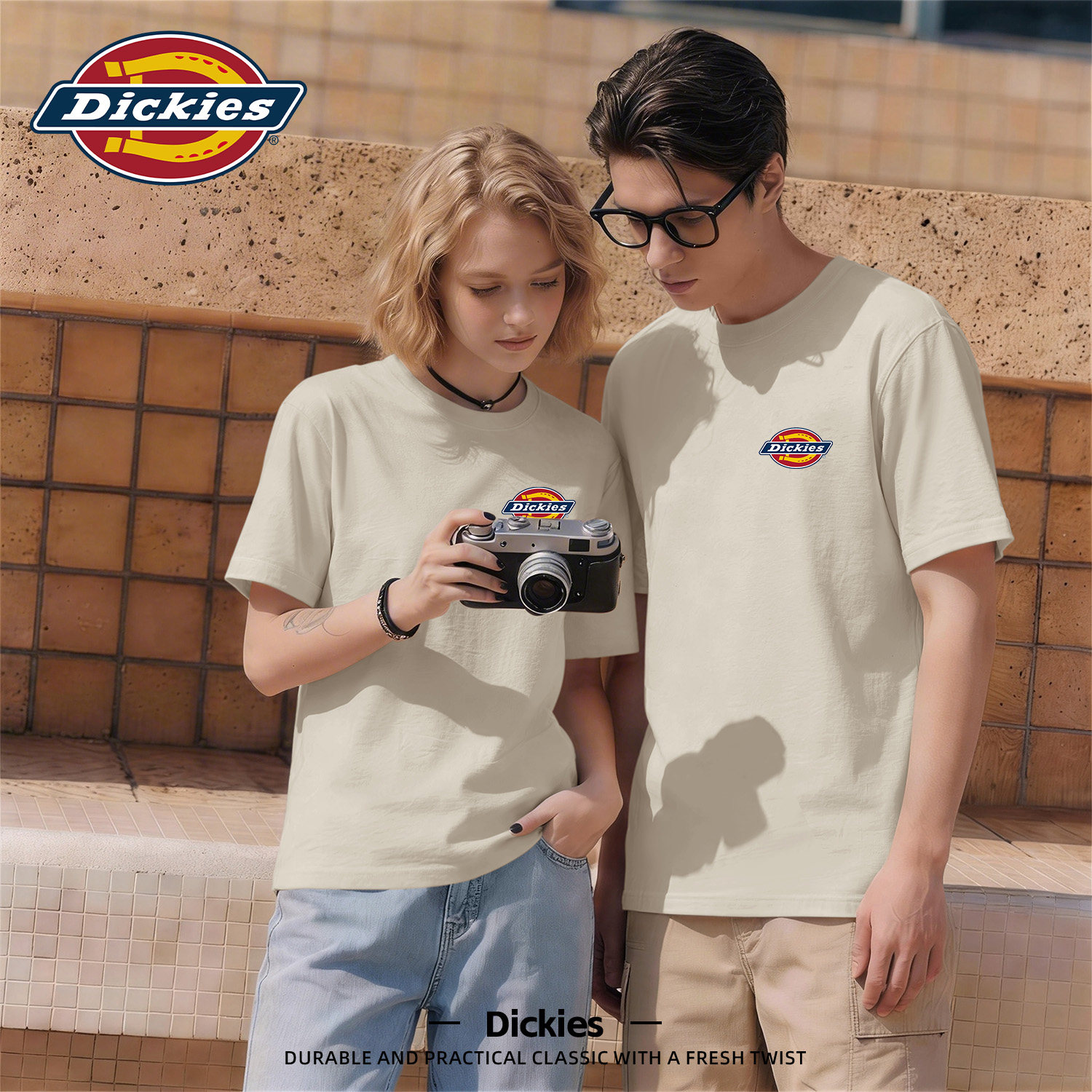 Dickies奶茶色纯棉圆领短袖T恤男生2026夏季新款休闲百搭半袖上衣