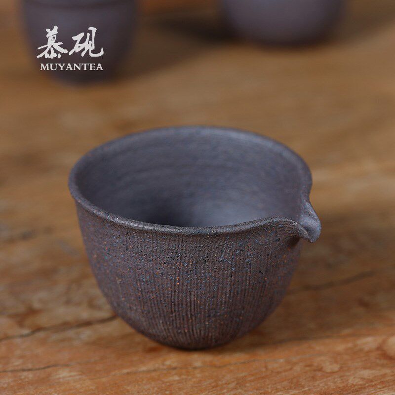 慕砚 日式肌理手作公道杯 家用粗陶匀杯禅意茶海复古功夫茶具配件