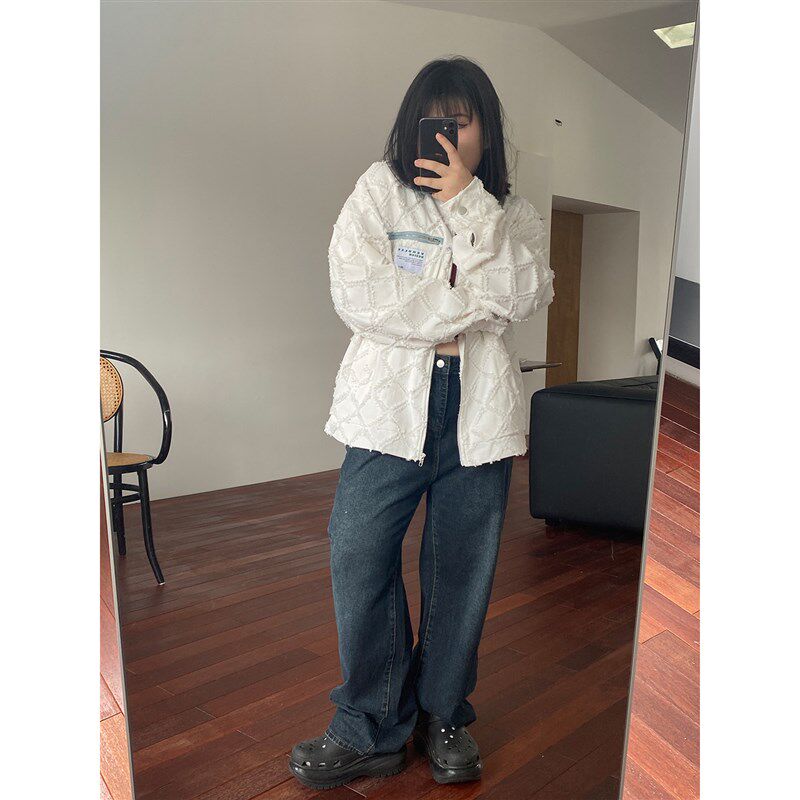 小胖噔百搭直筒牛仔裤女秋季胖mm微胖宽松大码高腰显瘦阔腿长裤子