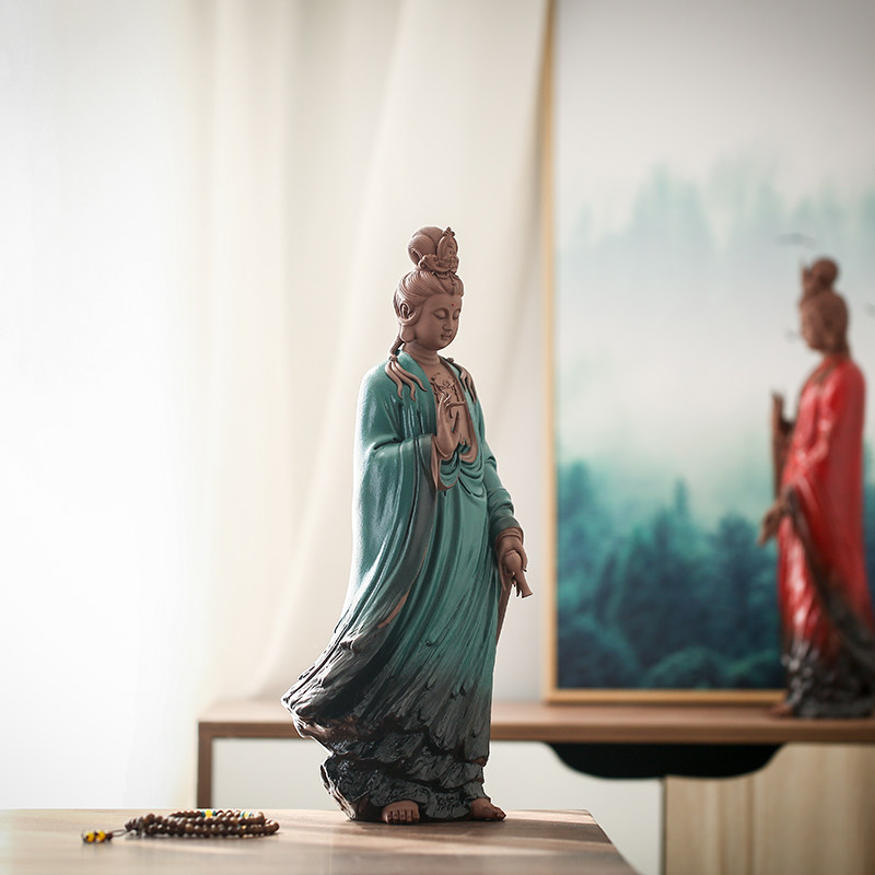 陶瓷工艺品禅意茶室观世音菩萨佛像家居摆件家用装修客厅装饰摆设