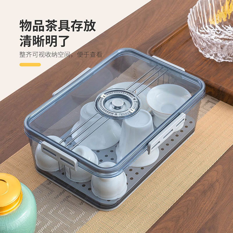 茶具收纳盒透明高端盖碗茶壶杯子防尘紫砂壶收纳箱桌面茶杯存放盒