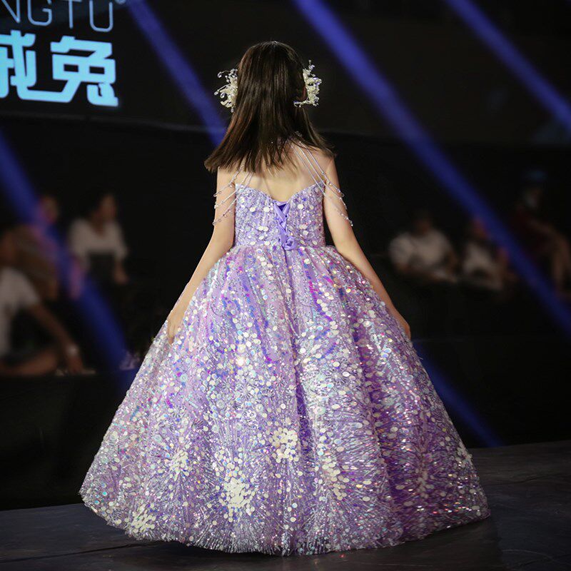 女童礼服轻奢小众高端紫色公主裙儿童走秀主持人钢琴演出服新款秋