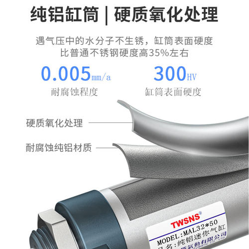 TWSNS台匠山耐斯铝合金迷你气缸MAL缸径25行程25x50x75x100x125