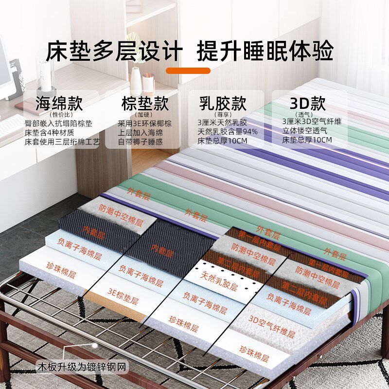 折叠床免安装加高单人办公室午休加厚床垫带扶手不占空间折叠轻松
