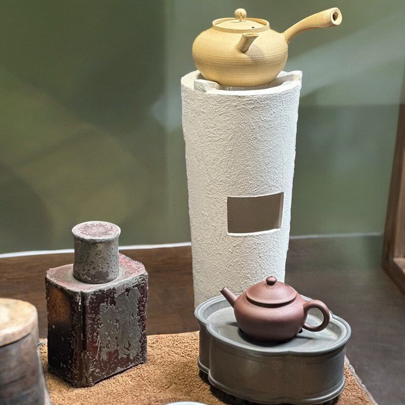 日式仿古白泥炭炉围炉煮茶手工小高炉户外风炉酒精煮茶器烤火碳炉