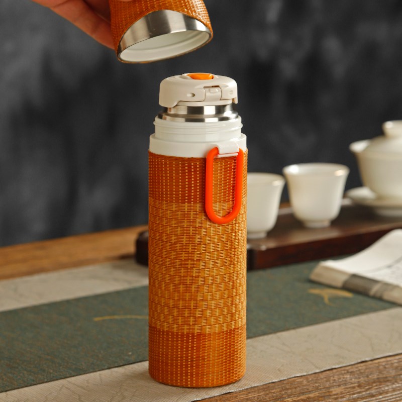 竹编保温杯水杯焖茶壶旅行便携茶杯显温保温壶大容量暖水瓶保温瓶