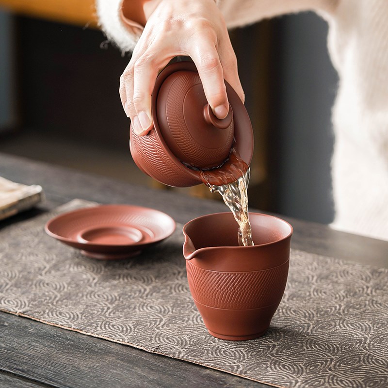 大红袍三才盖碗朱泥紫砂茶碗大号小纯手工功夫茶具茶碗冲茶器茶杯