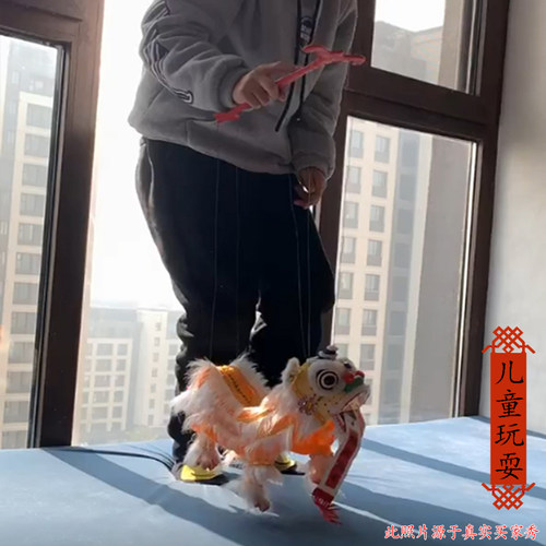 中国风木偶狮子 提线狮王 南狮摆件 儿童传统手工玩具送老外礼物