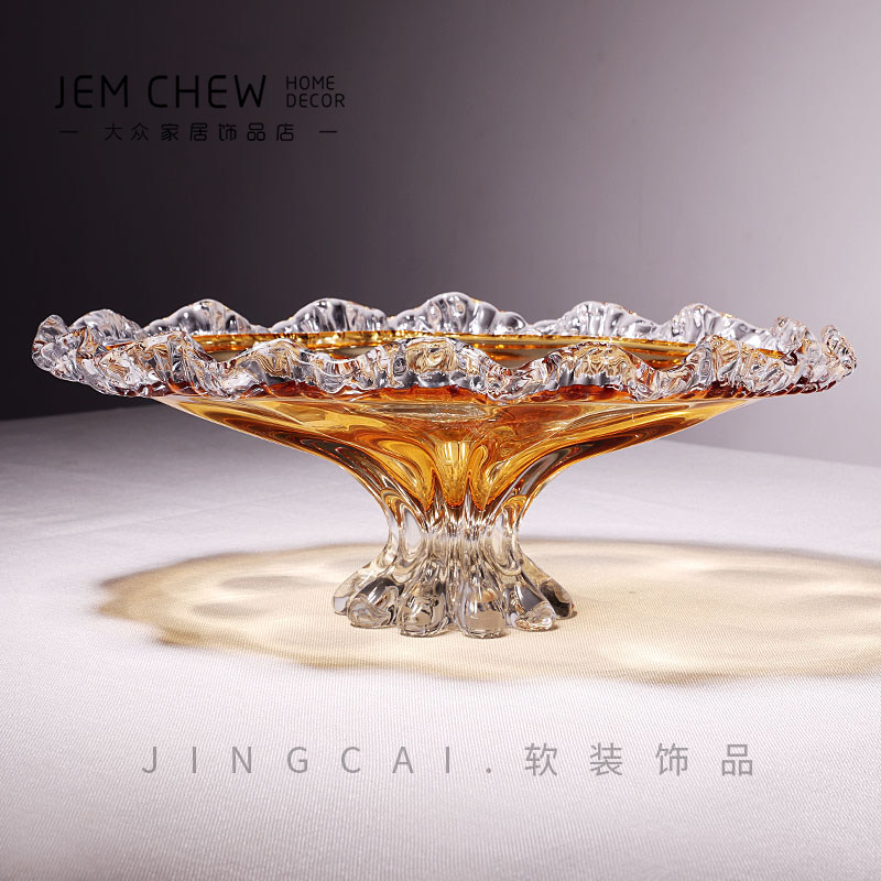 轻奢极简创意时尚大号玻璃果盘客厅茶几水果样板间售楼处餐桌摆设