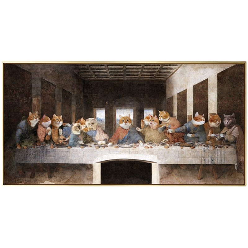 最后的晚餐橘猫咪聚餐客厅卧室宠物店铺棋牌室酒吧台装饰画