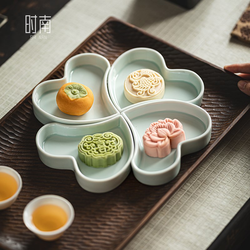 陶瓷中式茶点分格盘复古精致小点心盘商用水果盘子高颜值干果碟子