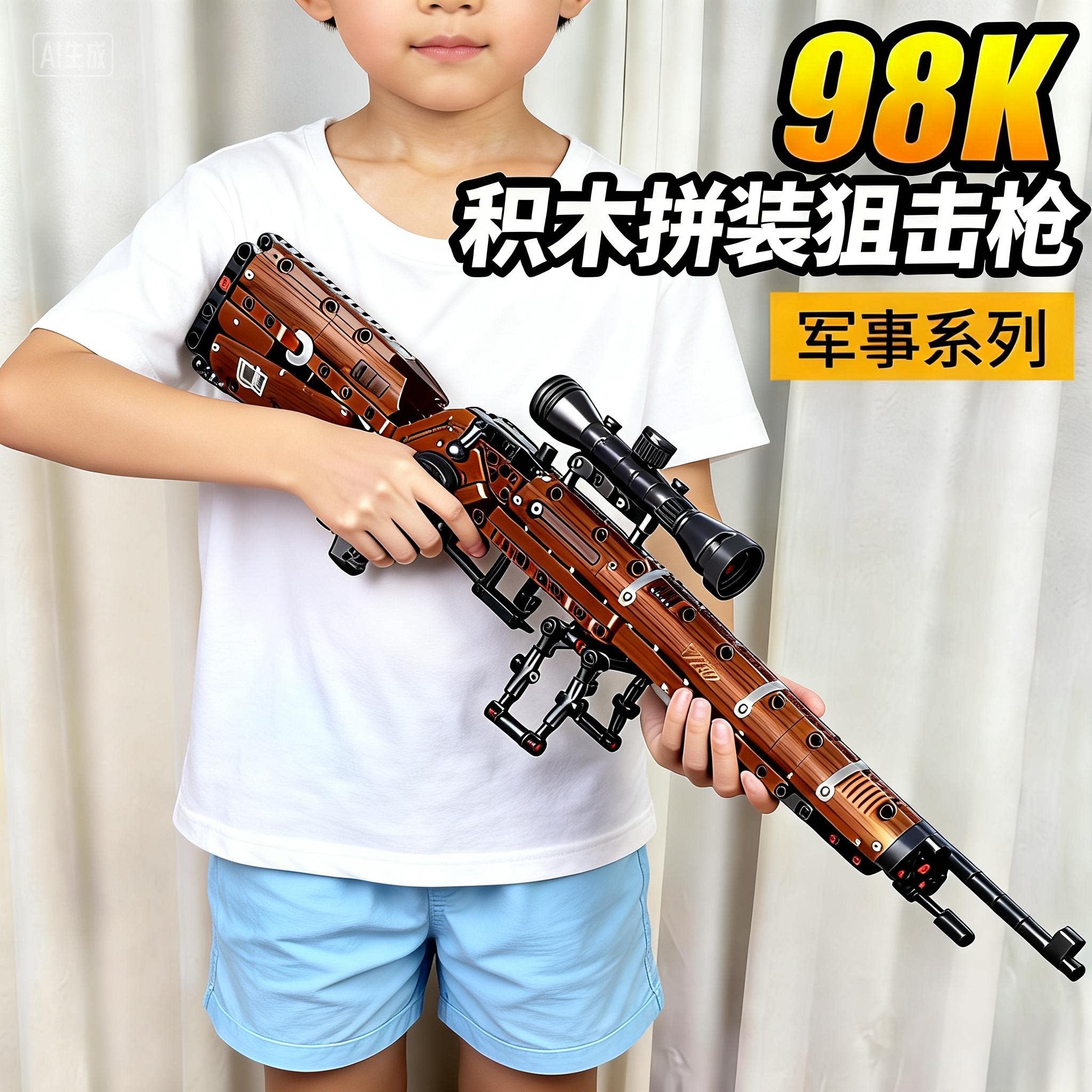 乐积木枪高拼装可连发射沙漠之鹰黑科技男孩玩具2026新款儿童礼物
