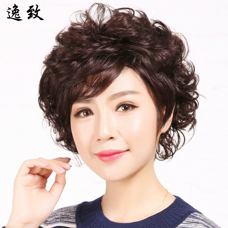 时尚小卷真人发丝假头套蓬松短卷发女士中老年假发女短发自然逼真