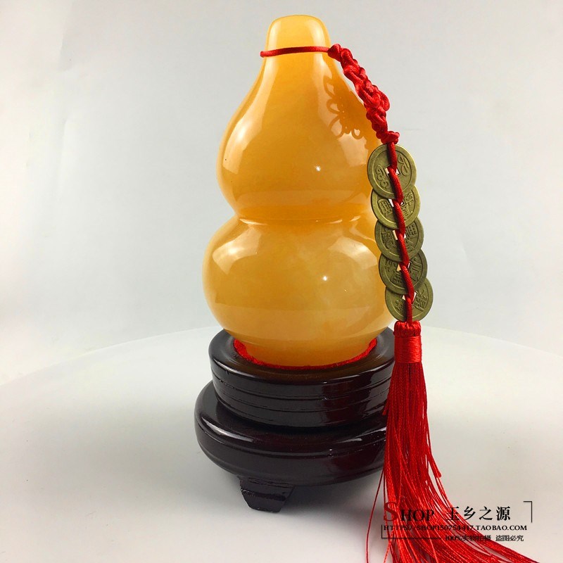天然黄玉葫芦大号摆件把玩葫芦摆件家居客厅玄关装饰品工艺品摆设