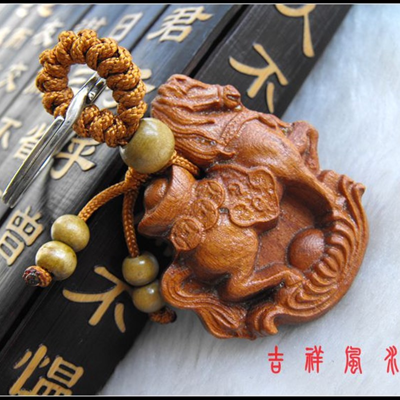 精雕桃木马钥匙扣马到成功马上元宝车用钥匙链圈挂件创意随身饰品
