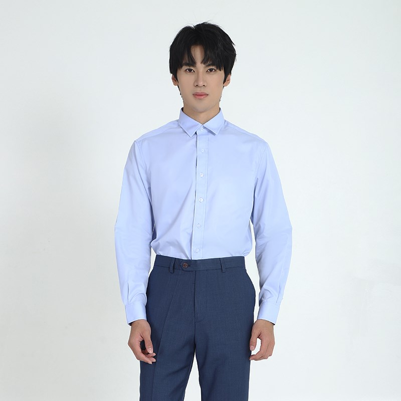 领创宝马4S店销售修身男士长袖衬衫工装工作服职业商务男蓝色衬衣