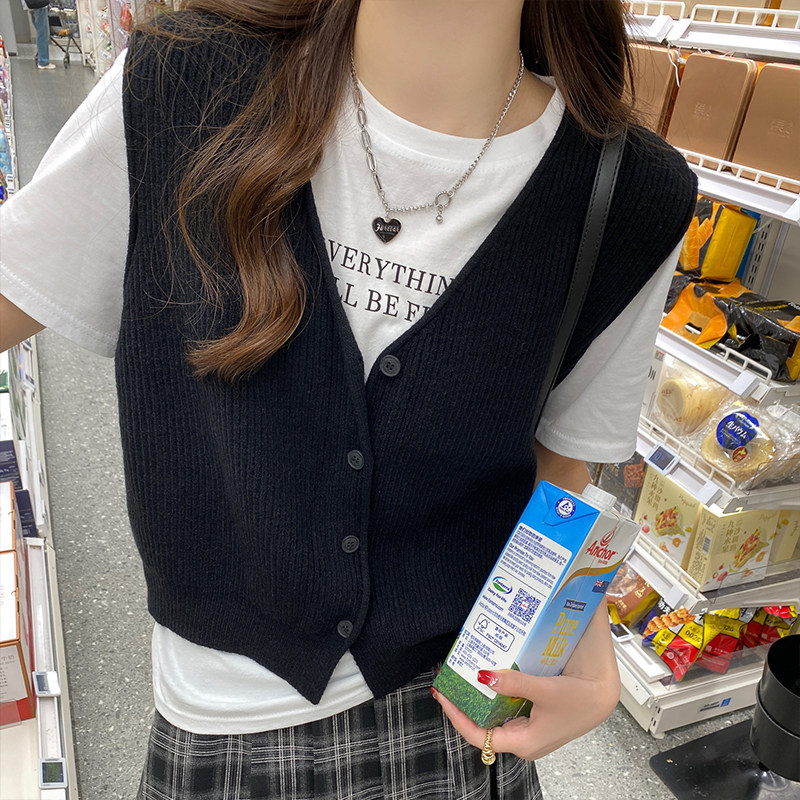针织马甲外套背心女2023秋冬新款外搭开衫叠穿显瘦毛衣小马夹上衣