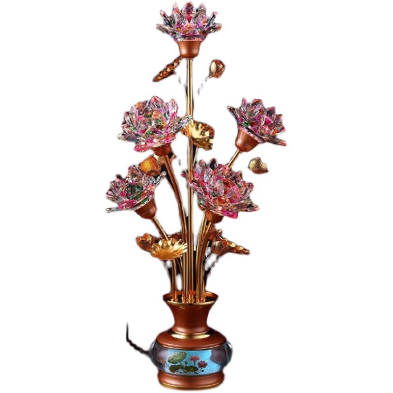 水晶led九品莲花灯佛供灯七彩佛前供灯寺庙仙堂观音长明供灯 插电