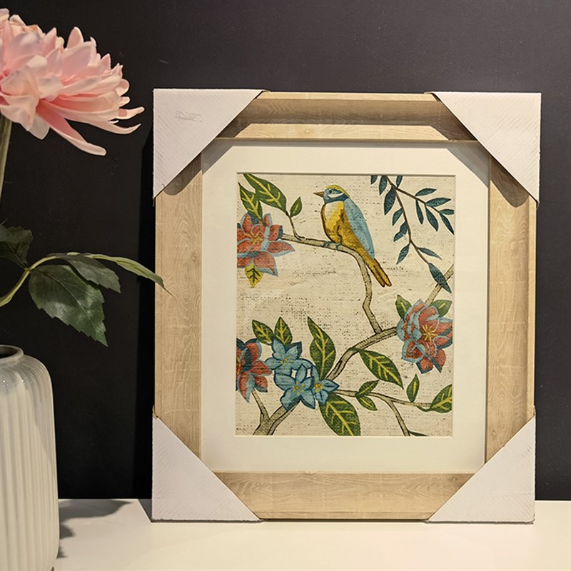 春春花园花鸟蝴蝶类客厅餐厅玄关卧室书房家居店四联装饰画原木色