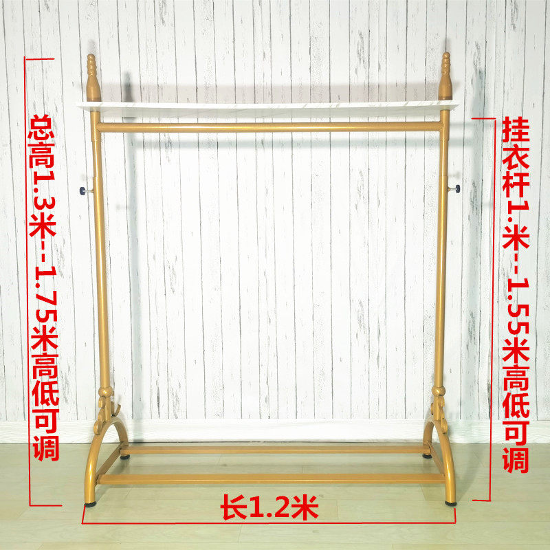 欧式服装架展示架落地式伸缩单杠男装陈列衣服架女童装店货架金色