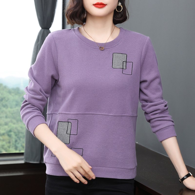 妈妈休闲卫衣女宽松百搭打底衫2024春秋装新款中老年洋气针织上衣