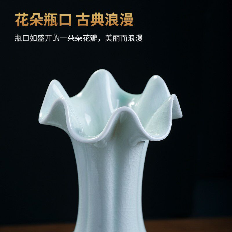 东方泥土仿古汝窑汝州瓶玉青新中式瓷器客厅博古架玄关装饰品摆件