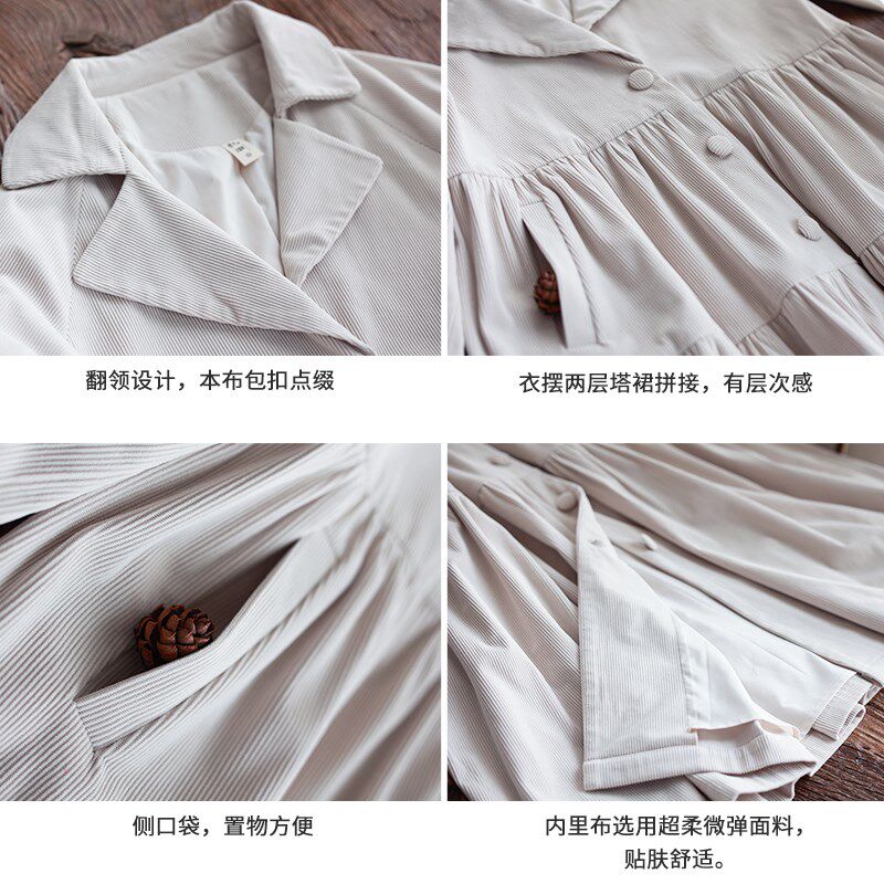 忆旧【远朝归】文艺灯芯绒风衣外套女灯笼袖中长款大衣女款春秋季