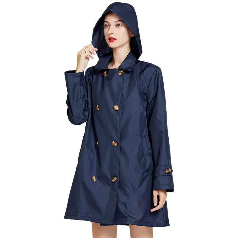 2022时尚中长款外套雨衣户外徒步上班旅行薄便携女士风衣修身雨披
