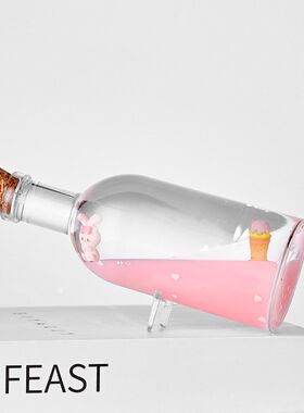 创意高颜值酒瓶入油油滴卡通兔少女心漂流瓶奶彩液体流沙解压装饰