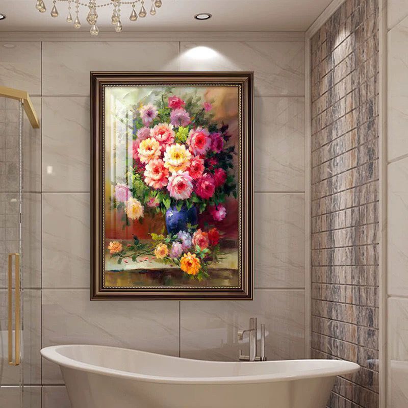 牡丹花装饰画美式挂画复古油画卫生间免钉挂画防水防潮壁画免打孔