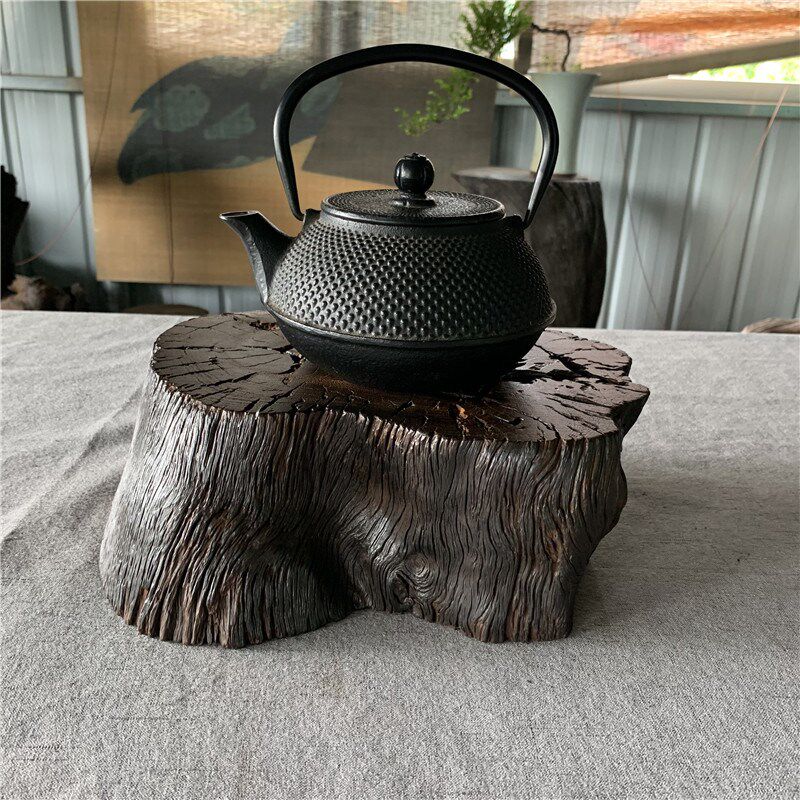 阴沉木厚垫子铁壶玻璃壶垫茶道配件千年乌木创意花盆瓶工艺品底座