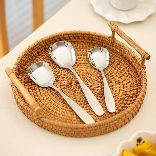 方头304不锈钢勺子餐勺甜品家用吃饭勺汤匙小汤勺儿童小铲勺