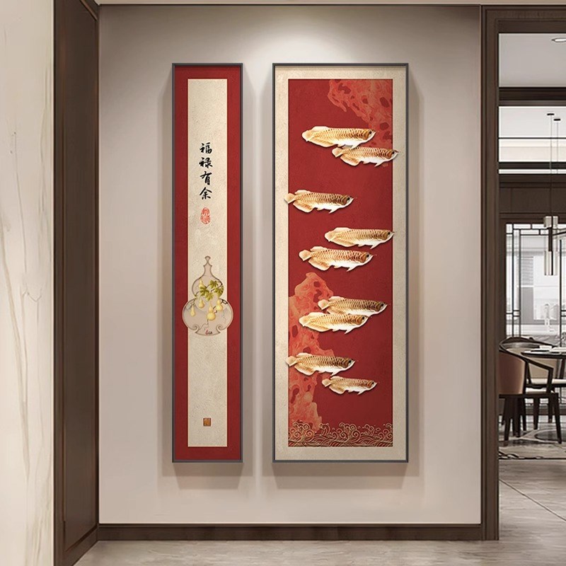 喜上眉梢红色入户玄关装饰画新中式梅花葫芦两联组合走廊尽头壁画