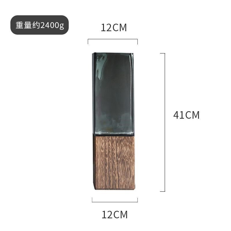 新款方形玻璃实木底座分离花瓶水培器皿质感软装摆件北欧轻奢风格