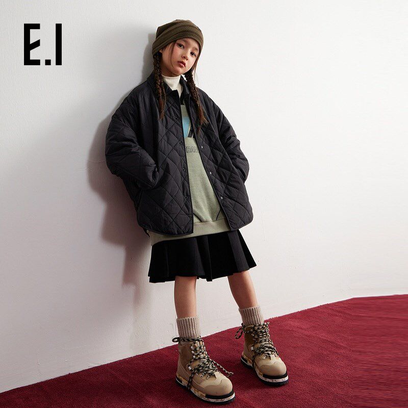 ei童装儿童轻薄款棉服2024秋装新款男女童宽松菱格保暖外套
