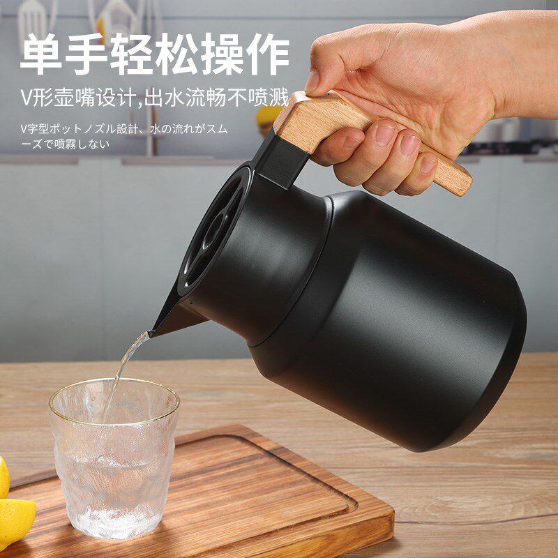 不锈钢304日式木柄保温壶酒店餐饮饭店热水瓶茶水壶真空壶高端