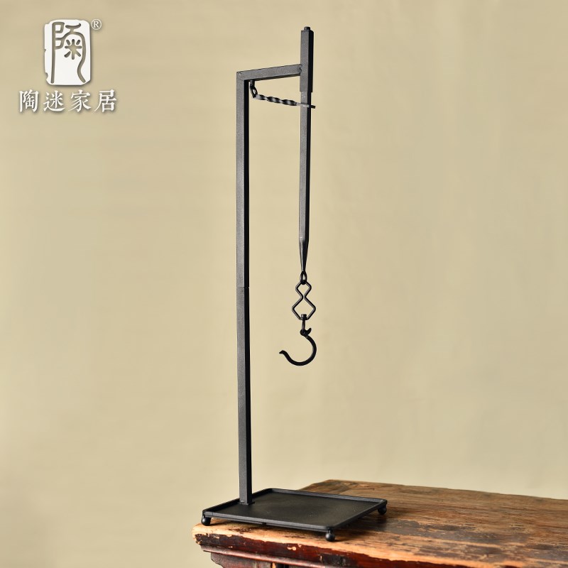 铁艺茶室自在钩围炉煮茶烤火炉套装台式免安装可调节铁架粗陶茶壶