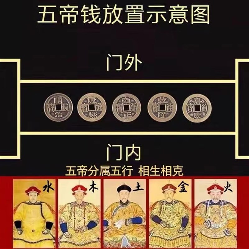 五帝钱压门槛铜钱化解门对门门对窗纯铜古钱币解决各种户型问题