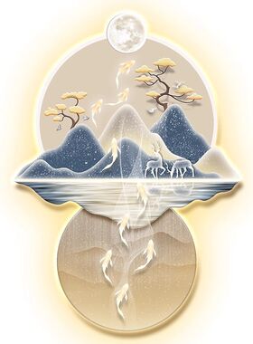 灯画有靠山九鱼图聚财玄关装饰画入户进门正对墙壁灯2024新款挂画