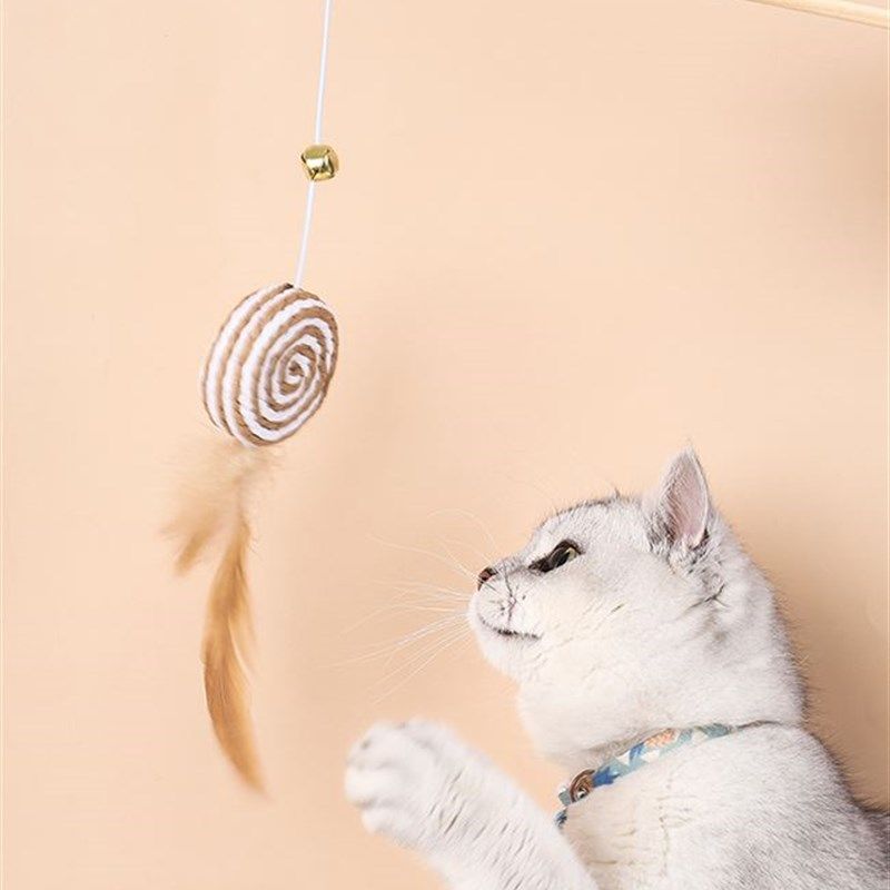 猫咪用品铃铛逗猫棒耐咬猫磨牙玩具木制羽毛套装组合毛绒逗猫