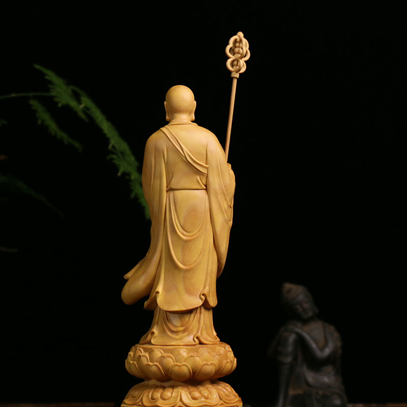 小叶黄杨木中式精品木雕家居饰品佛像文化娑婆三圣摆件地藏王菩萨