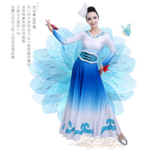 新款春之韵舞蹈服集体舞大摆裙长裙演出服女成人儿童天鹅舞蹈服装